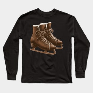 Chocolate Brown Ice Skating Boots Long Sleeve T-Shirt